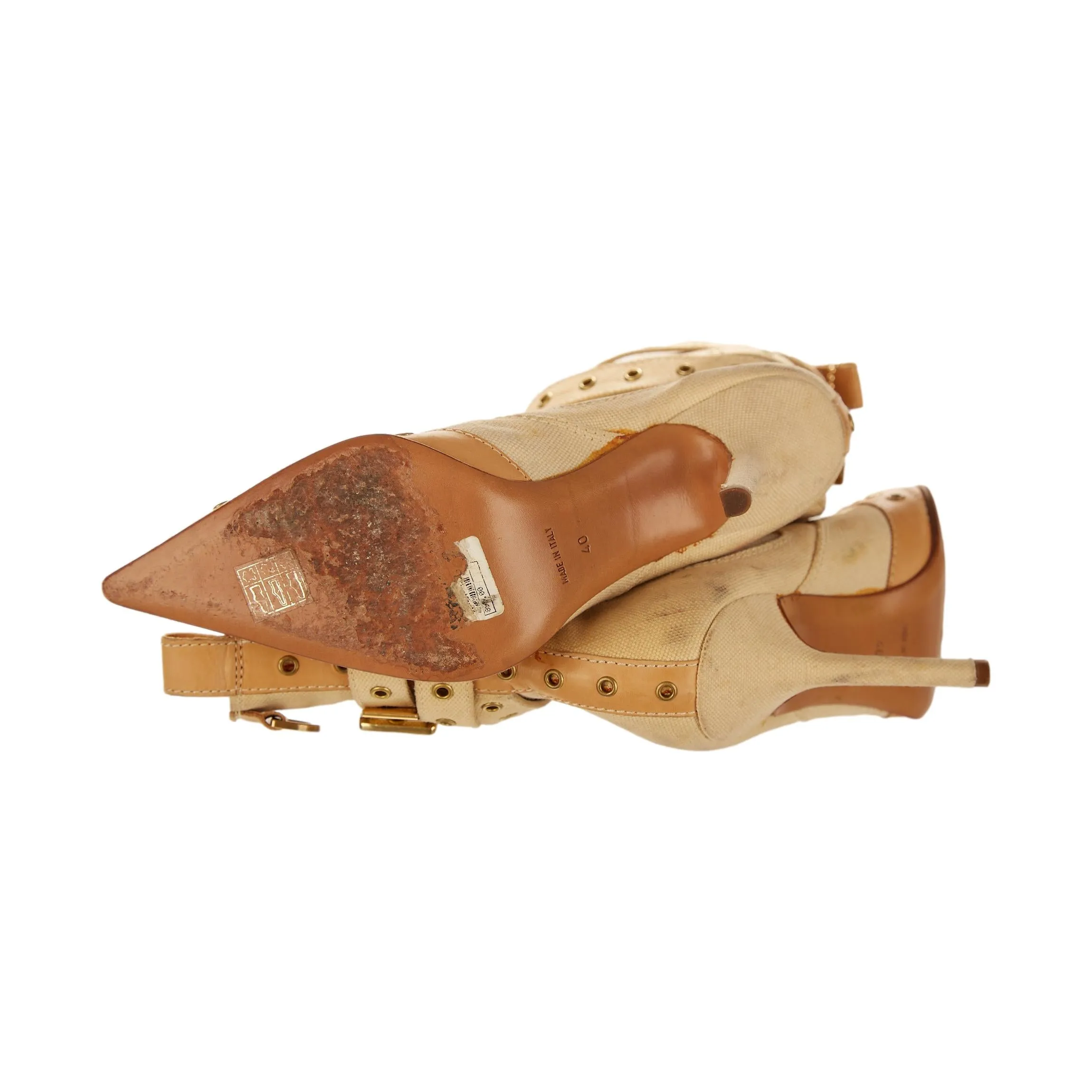 Dior Tan Canvas Ankle Boots