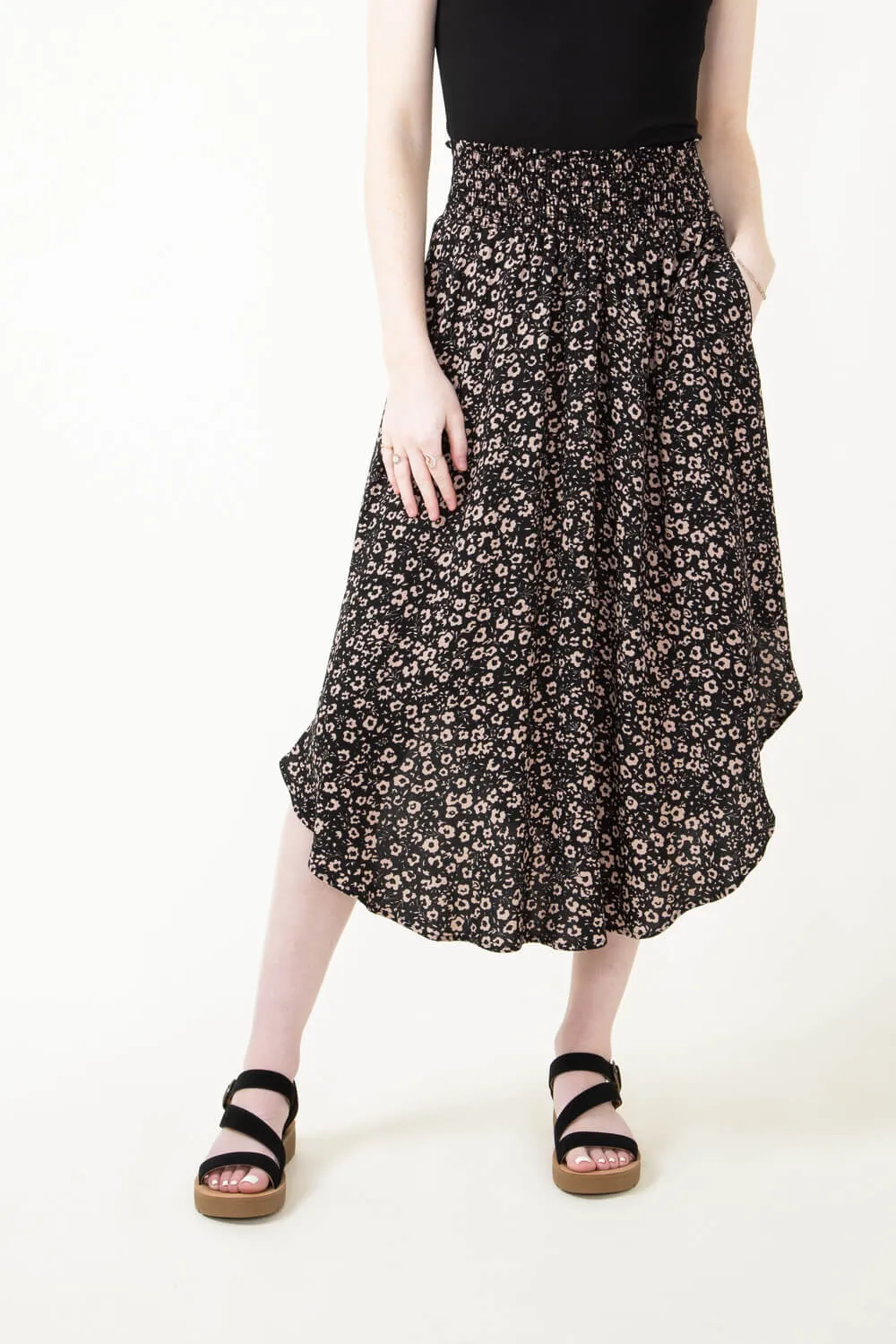 Ditsy Floral Hi-Low Midi Skirt for Women in Black | NS16762J6-BLACK