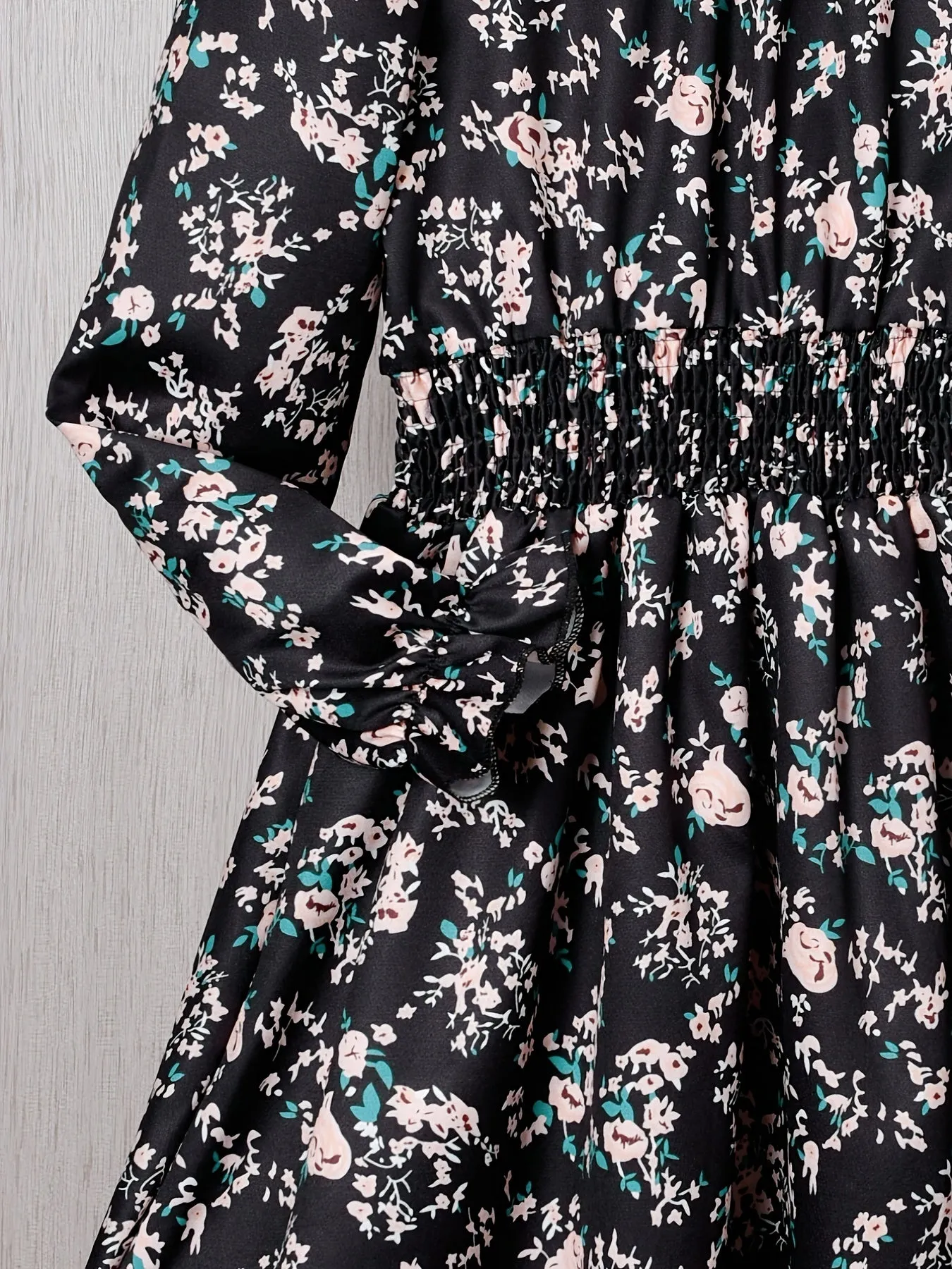 Ditsy Floral Print Long Sleeve Half Turtleneck Dress