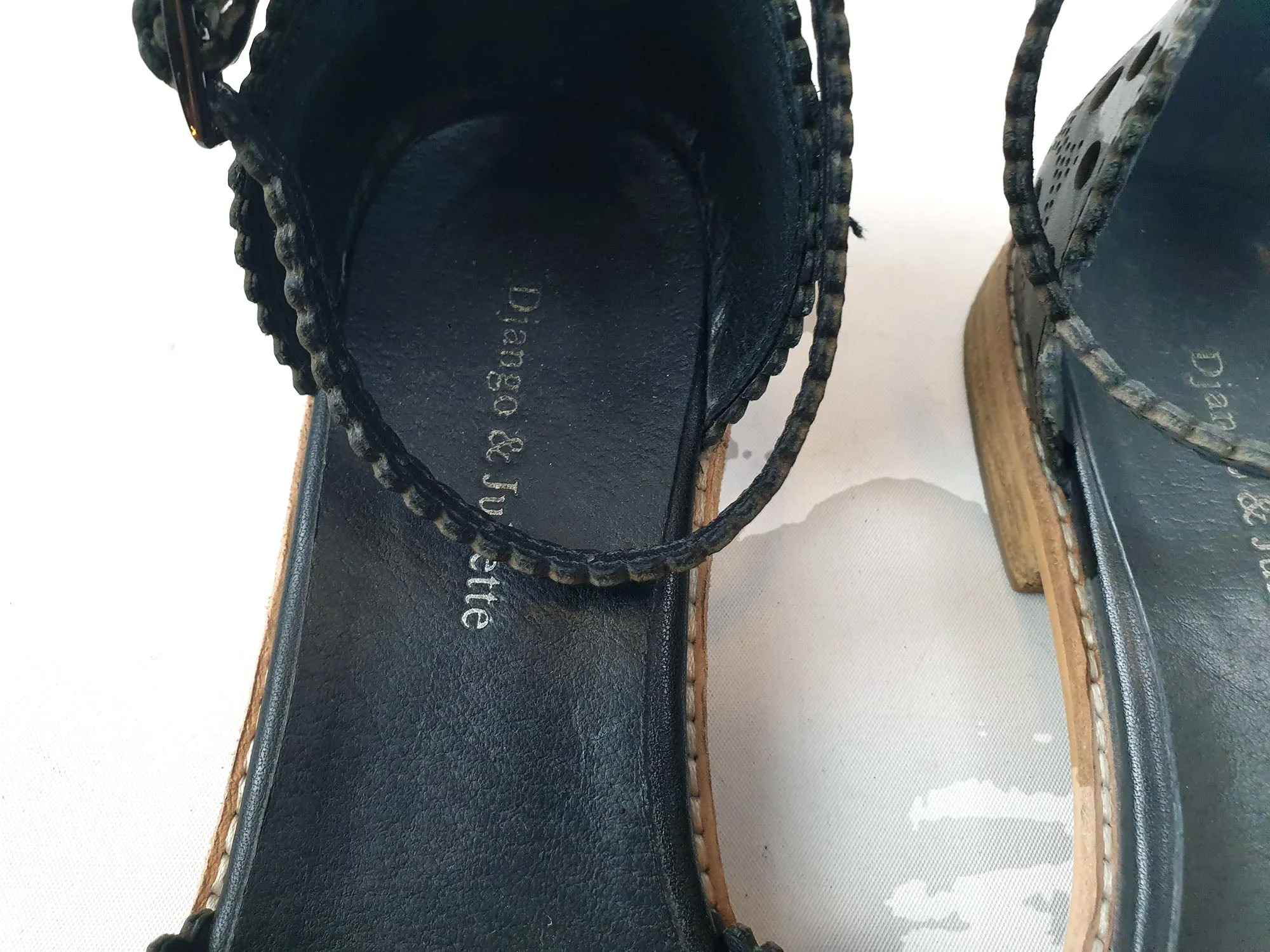 Django & Juliette black perforated leather shoes with ankle strap size 38
