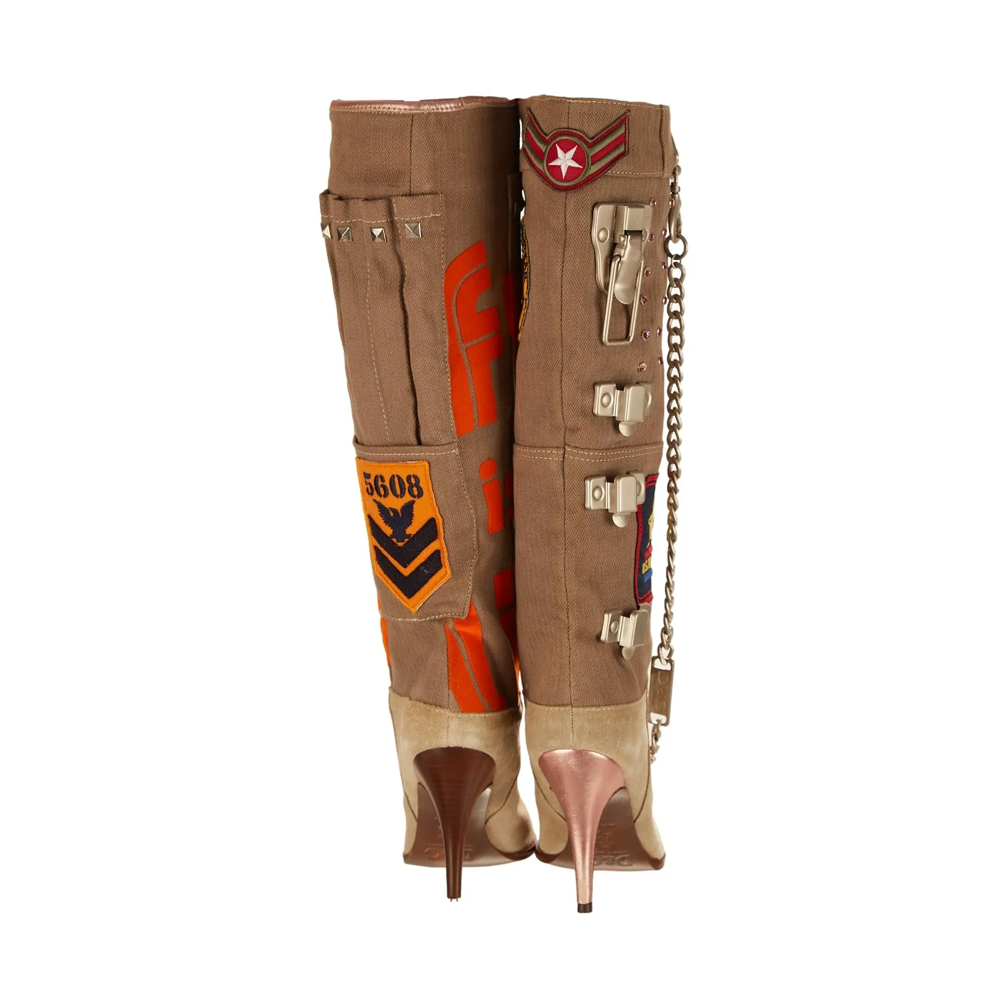 Dolce & Gabbana Tan Chain Patch Boots
