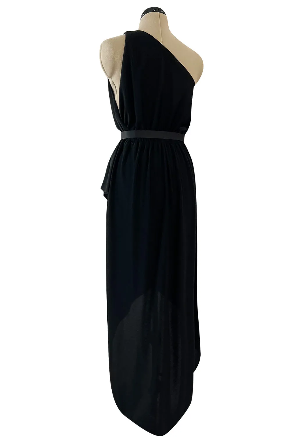Easy to Wear 1970s Halston Black Jersey One Shoulder High Low Dress