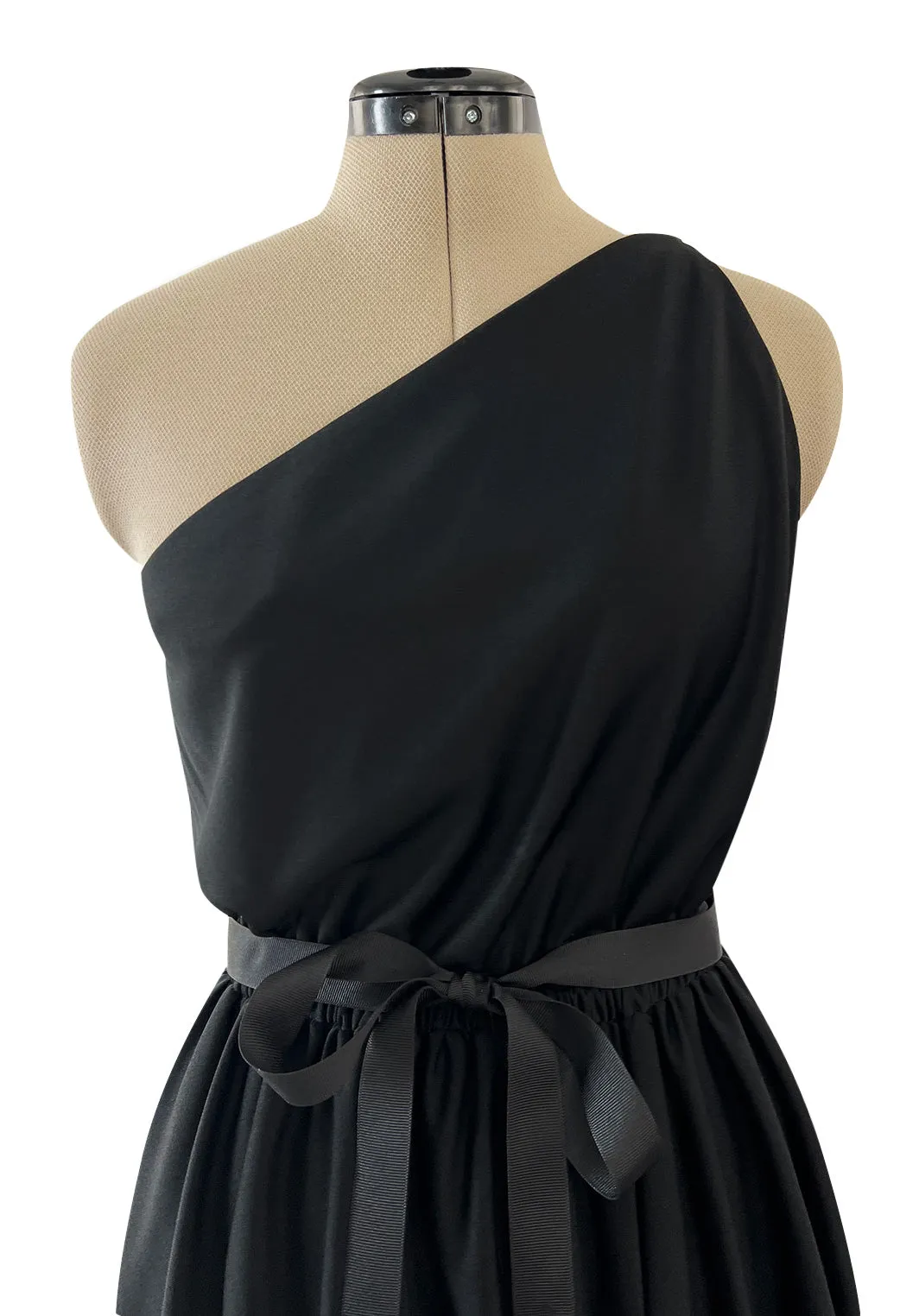 Easy to Wear 1970s Halston Black Jersey One Shoulder High Low Dress
