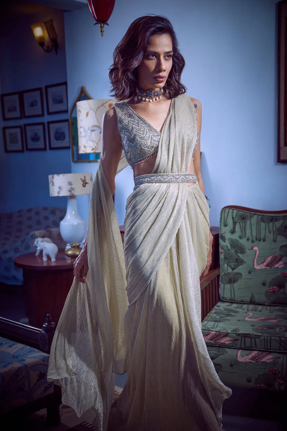 Easy To Wear, Gold, Hand Embroidery, Drape, French Tulle