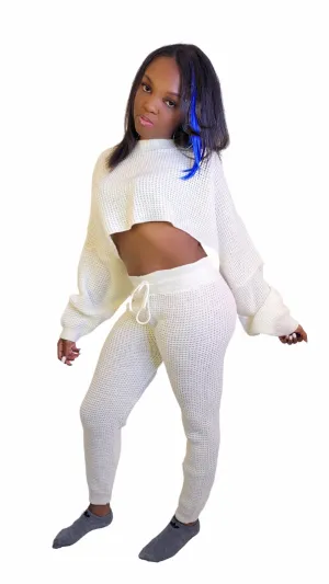 Effortless influence-waffle crop top set