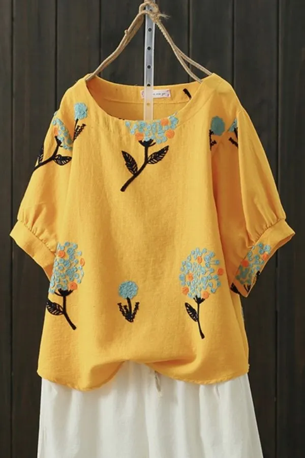 Embroidery Stylish Round Neck T-shirt