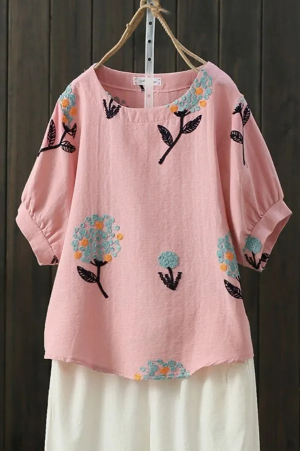Embroidery Stylish Round Neck T-shirt