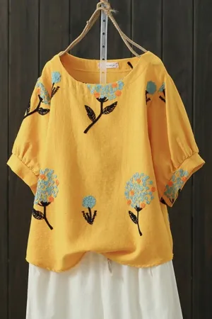 Embroidery Stylish Round Neck T-shirt