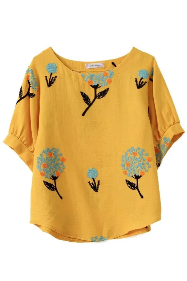 Embroidery Stylish Round Neck T-shirt