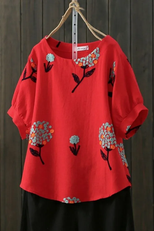Embroidery Stylish Round Neck T-shirt