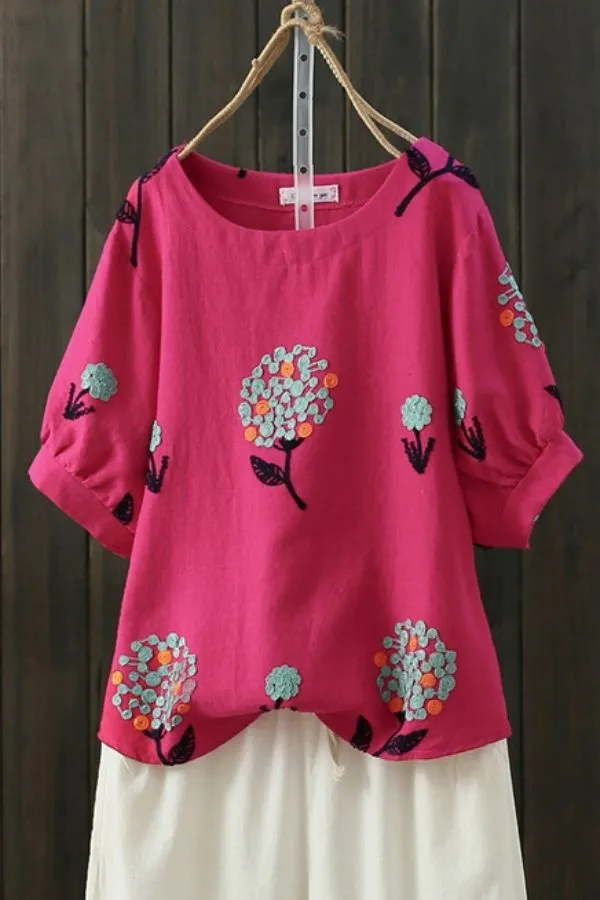 Embroidery Stylish Round Neck T-shirt
