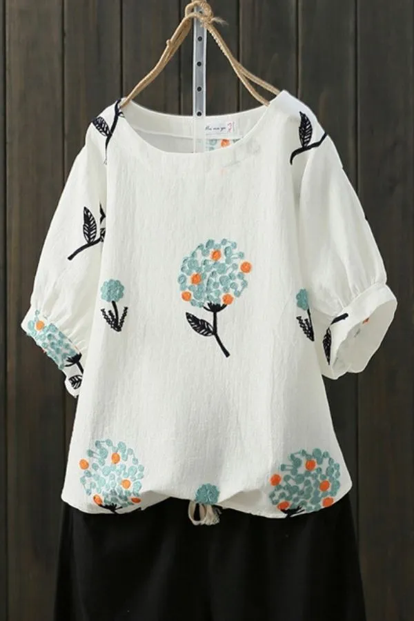 Embroidery Stylish Round Neck T-shirt