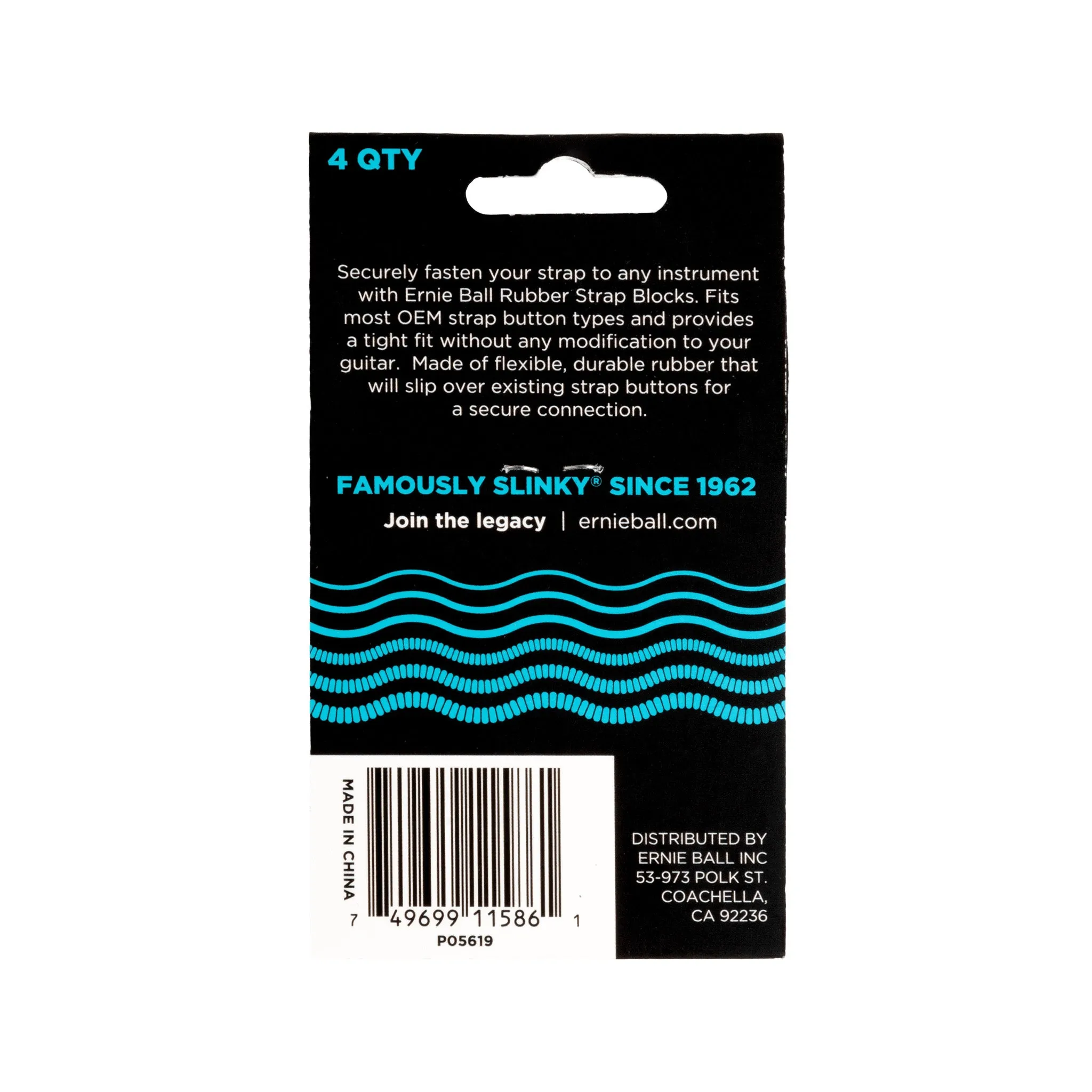 Ernie Ball Rubber Strap Blocks, 4-Pack, Blue