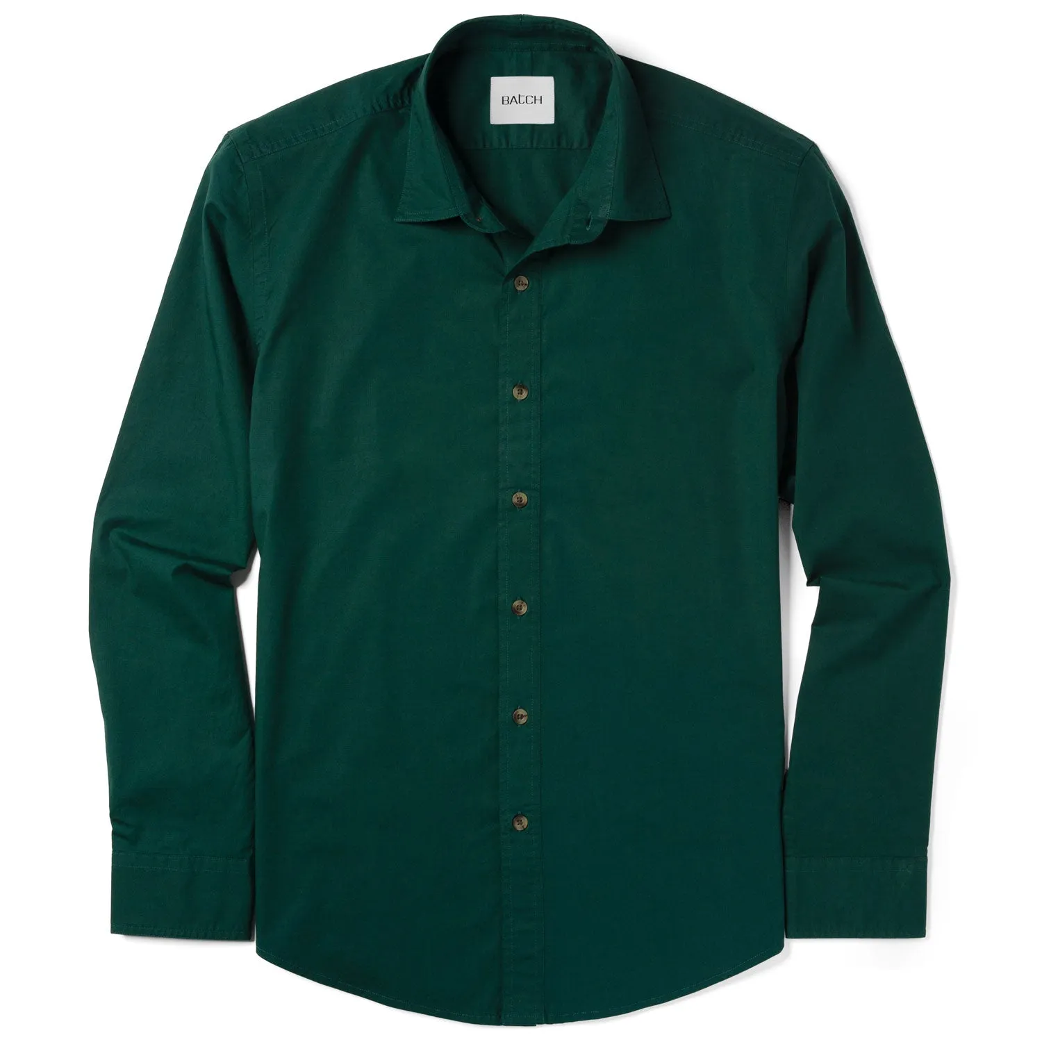 Essential Spread Collar Casual Shirt - Forest Green Stretch Cotton Poplin