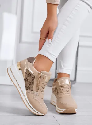 FABRIZIA - Sneakers fango con zeppa e inserti in tessuto