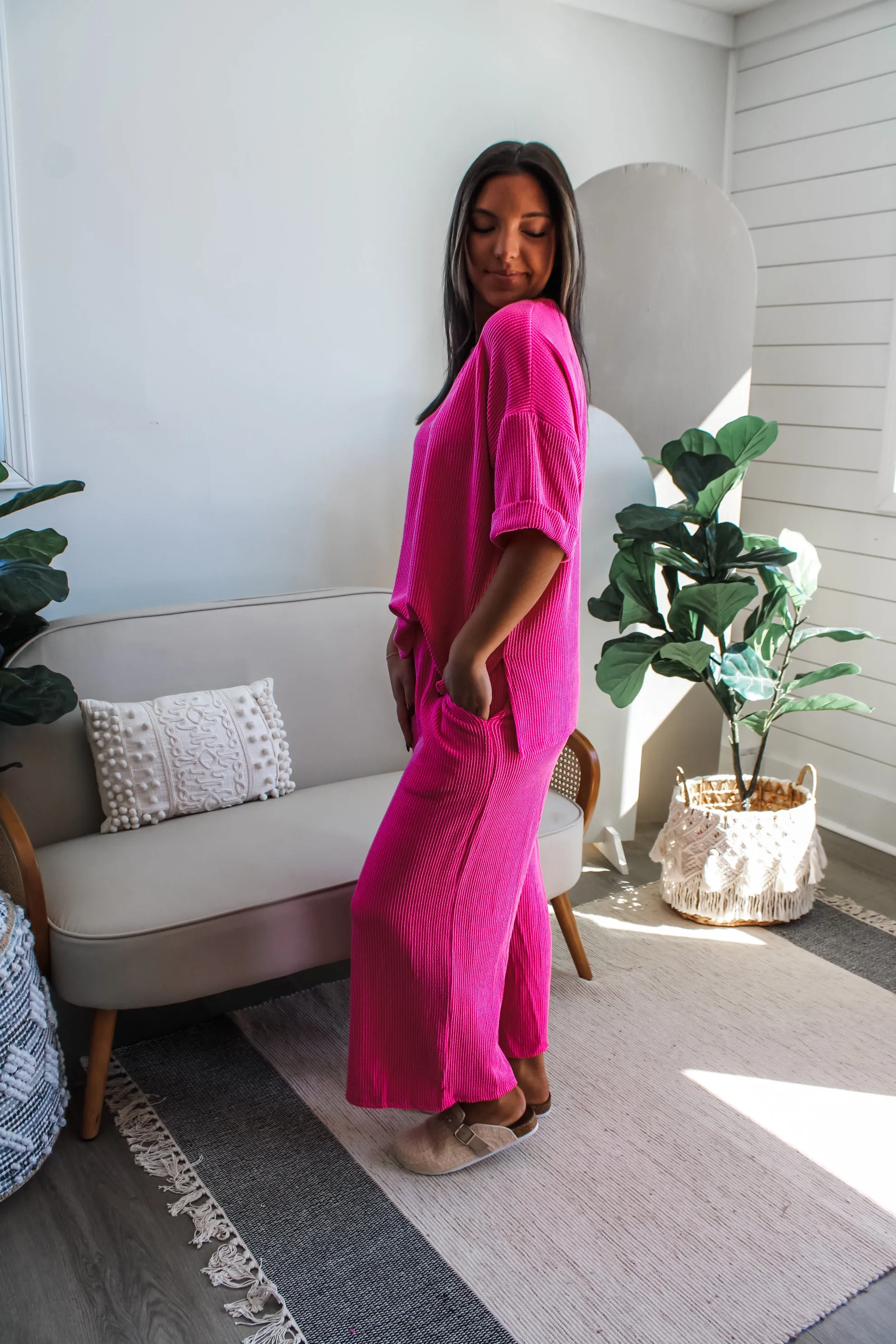 Feel The Breeze Wide Leg Pants • Hot Pink