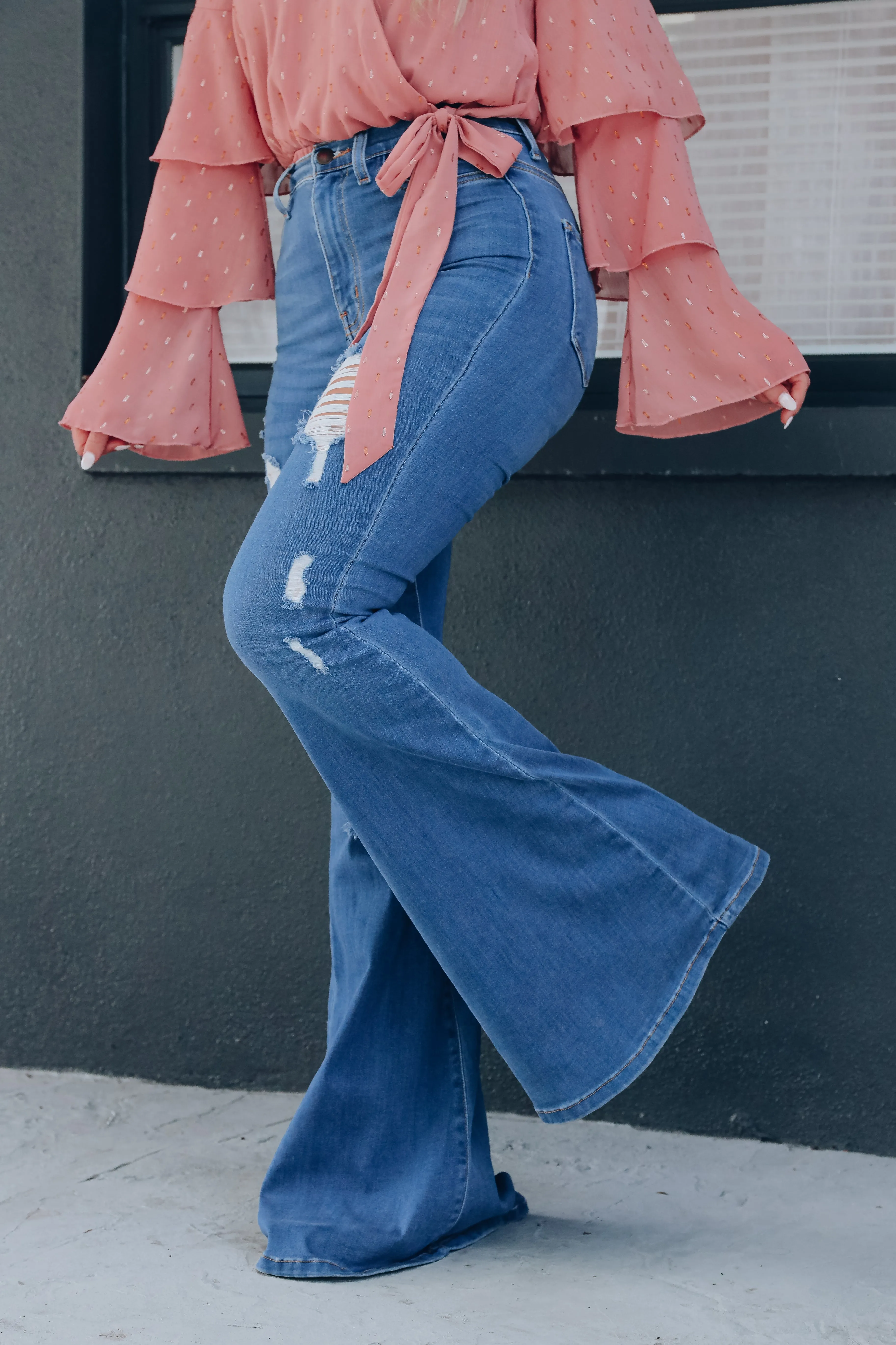Felecia Distressed Flare Jeans - Medium