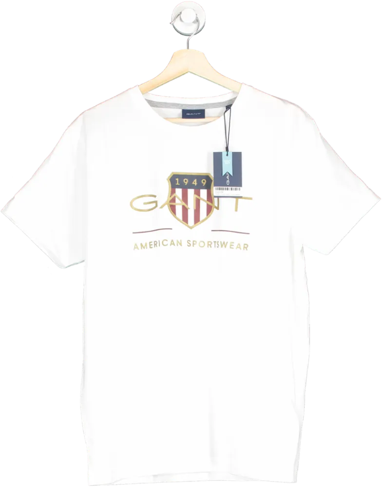 GANT White Embroidered Logo SS T-Shirt SIZE L