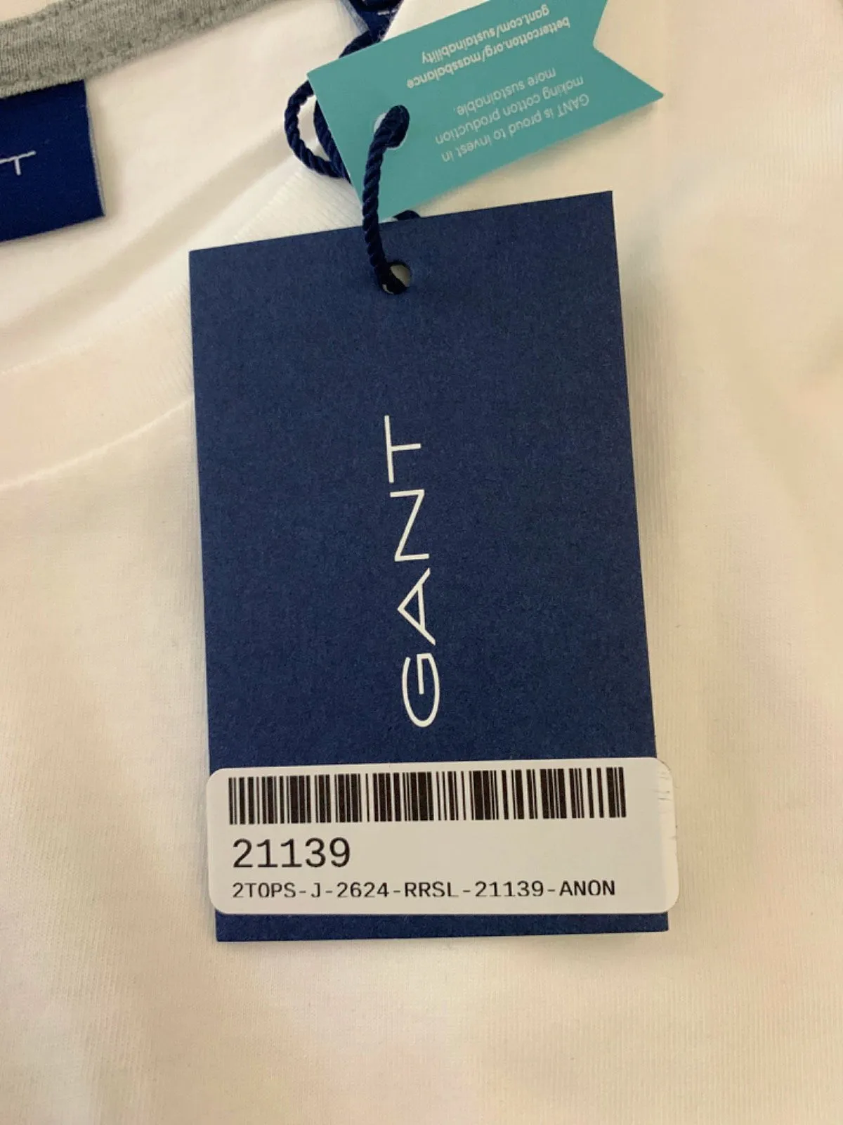GANT White Embroidered Logo SS T-Shirt SIZE L