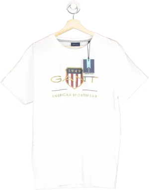 GANT White Embroidered Logo SS T-Shirt SIZE L