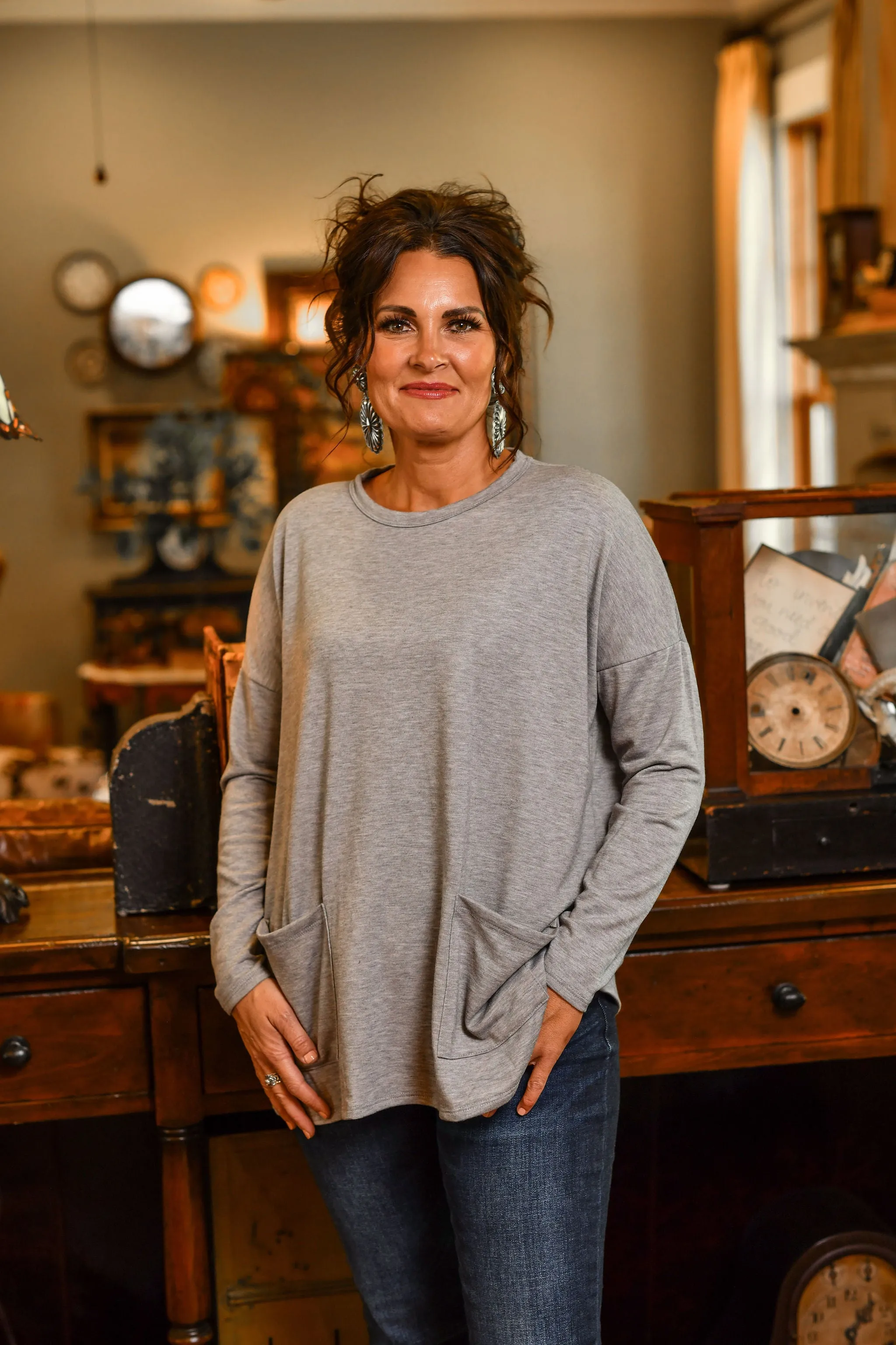 Georgia Grey Double Pocket Top