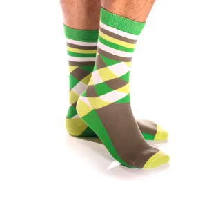 Green Grey & White Plain Five Color Mens Colorful Crew Socks - Premium Cotton Fun socks with Soft
