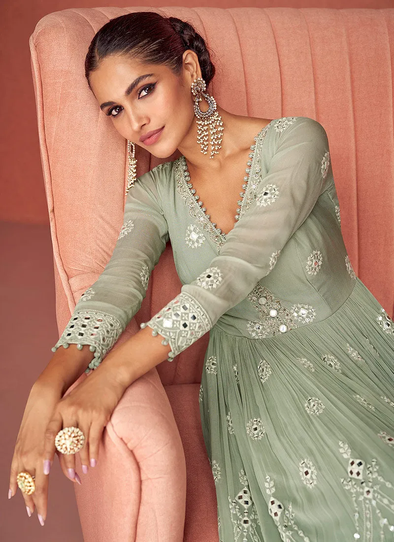Green Heavy Embroidered Stylish Sharara Suit