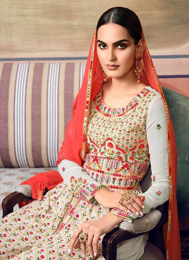 Grey Mirror Embroidered Stylish Gharara Suit