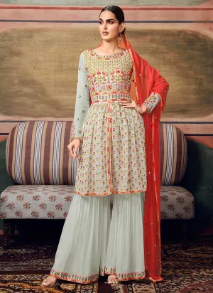 Grey Mirror Embroidered Stylish Gharara Suit