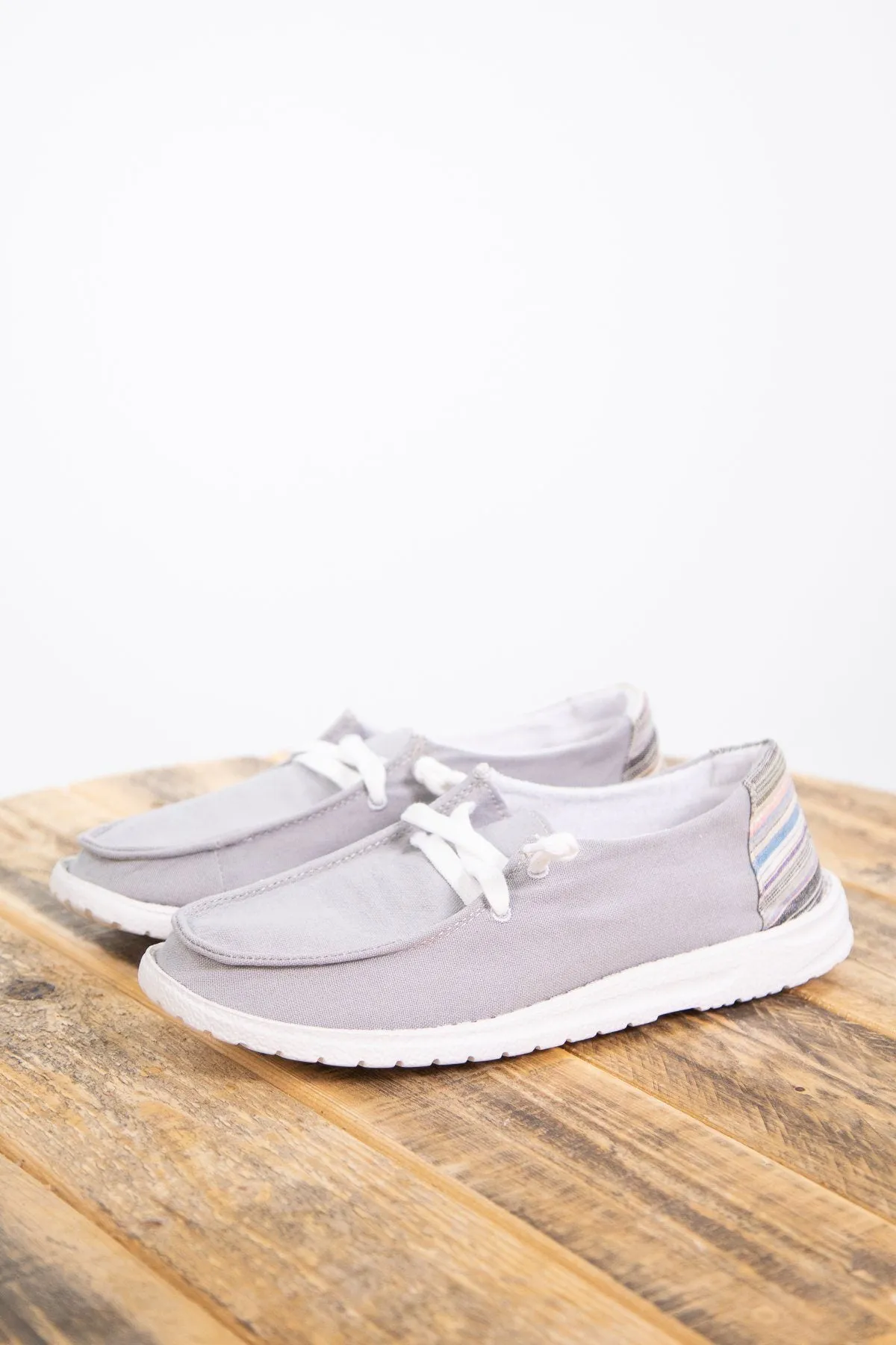 Grey Slip On Shoe with Multicolor Heel