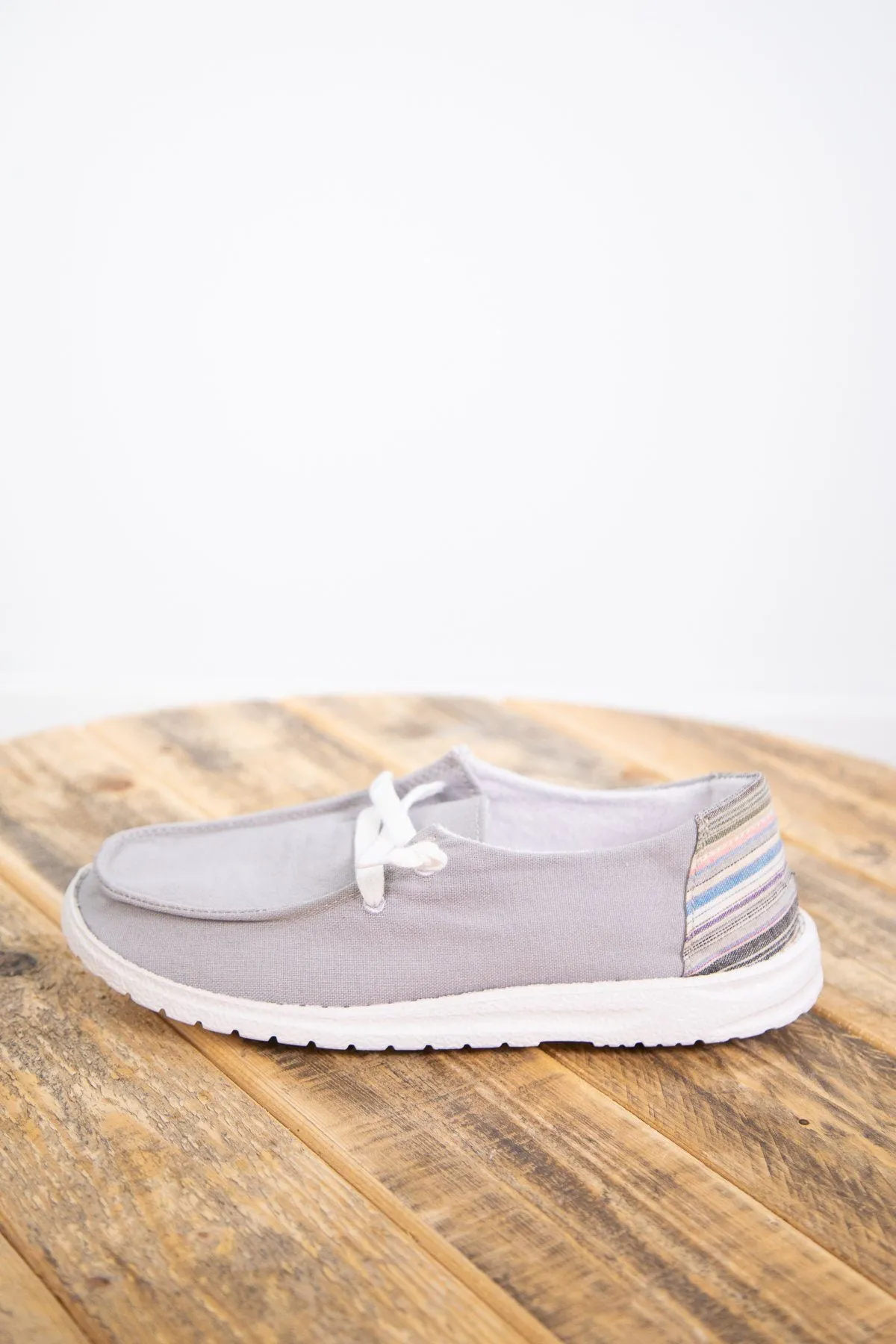 Grey Slip On Shoe with Multicolor Heel
