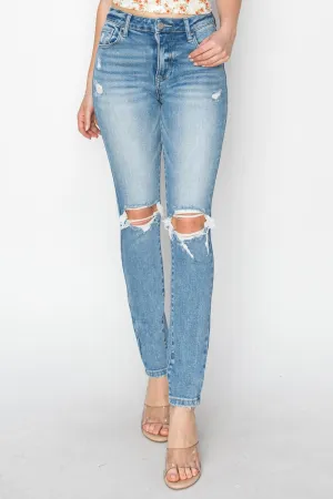 Hazel Blues® |  Risen High Rise Knee Distressed Skinny Jeans