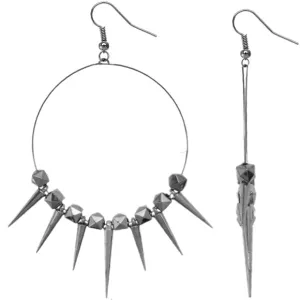Hematite 3D Cube Spike Hoop Earrings