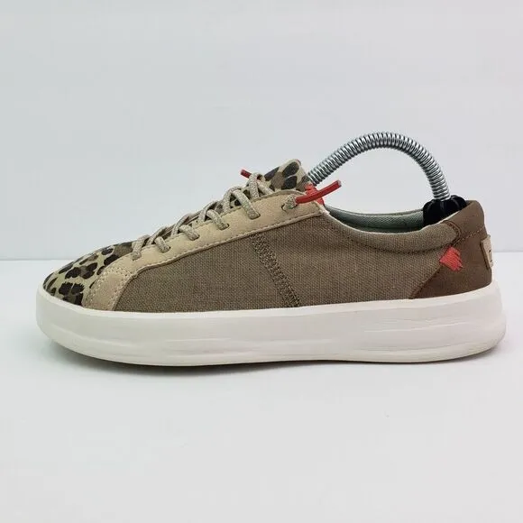 Hey Dude Karina Womens Size 5 Beige Leopard Slip On Casual Comfort Loafer Shoes