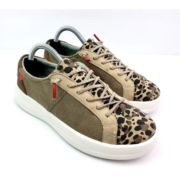 Hey Dude Karina Womens Size 5 Beige Leopard Slip On Casual Comfort Loafer Shoes