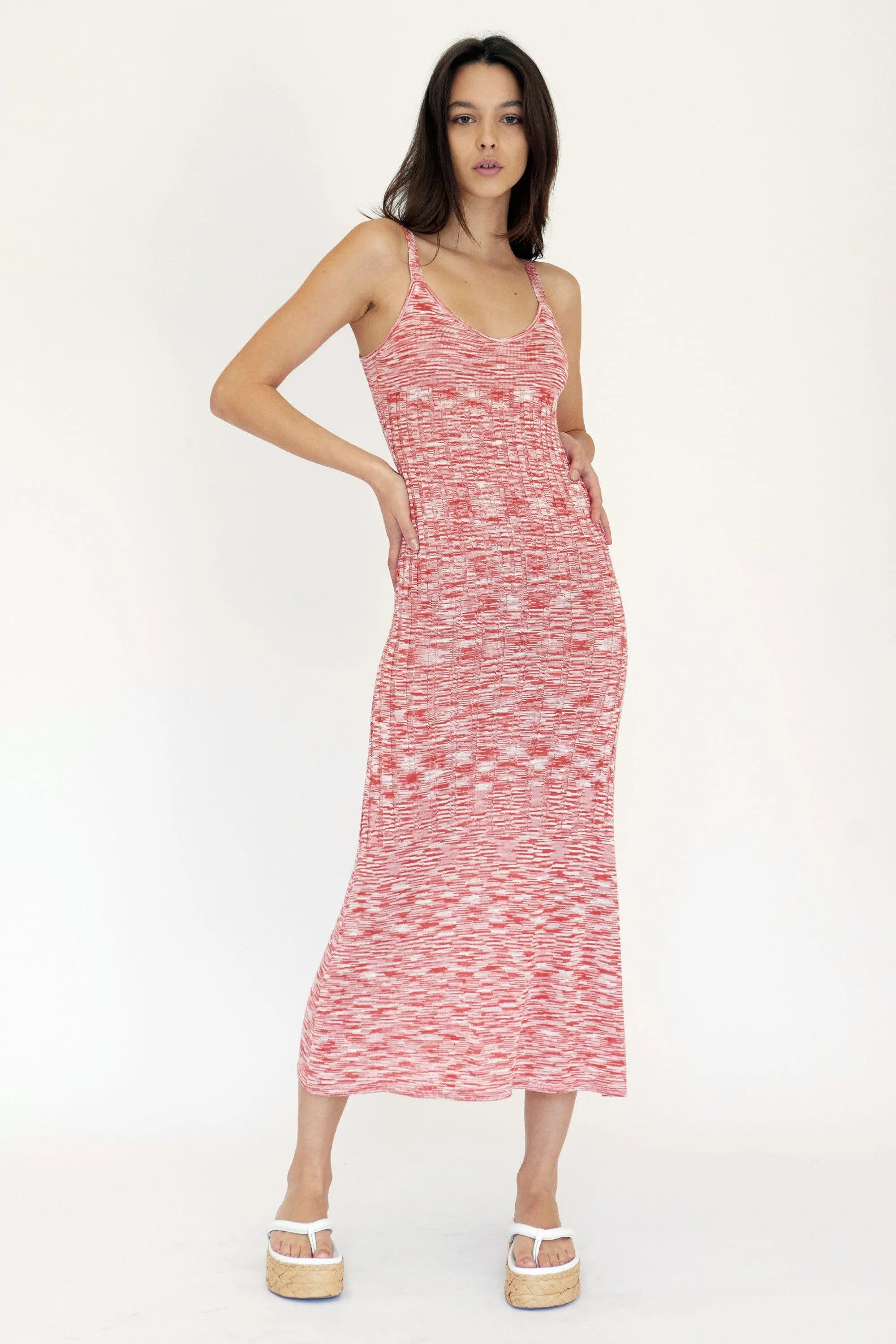 HORIZON KNIT FLARE OUT SLIP DRESS | PINK TO RED
