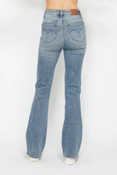 Judy Blue Tummy Control Back Embroidered Pocketed Bootcut Jeans