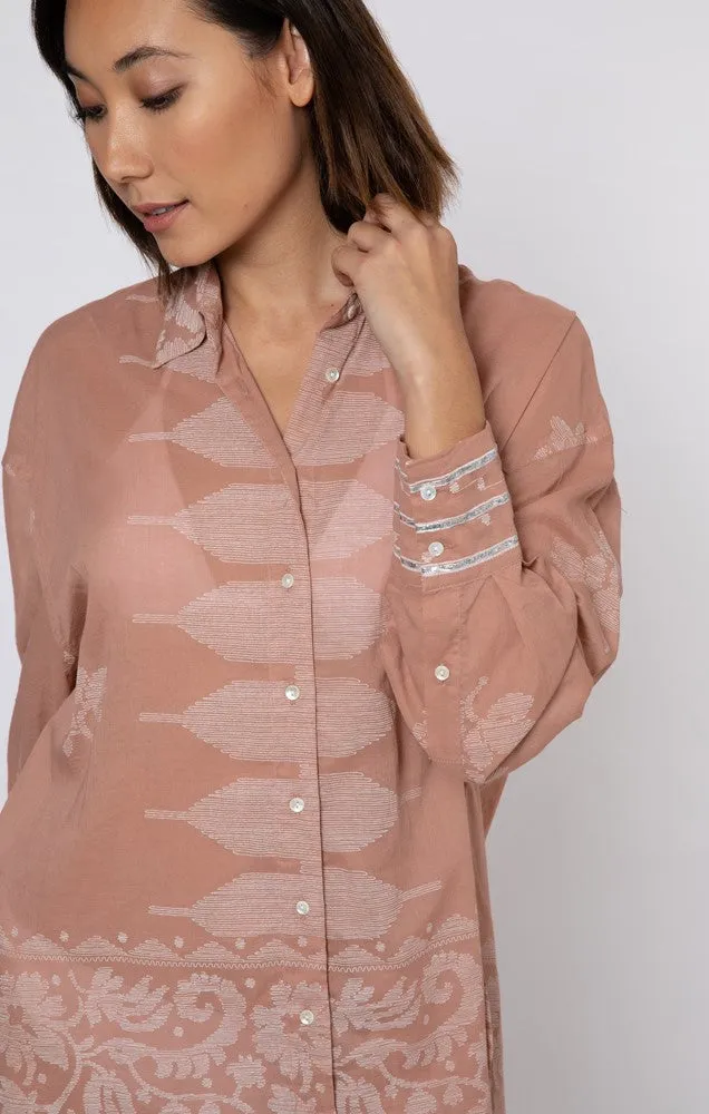 Juliet Dunn Dhaka Print Shirt - Pecan/White
