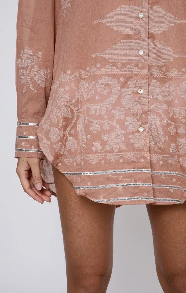 Juliet Dunn Dhaka Print Shirt - Pecan/White