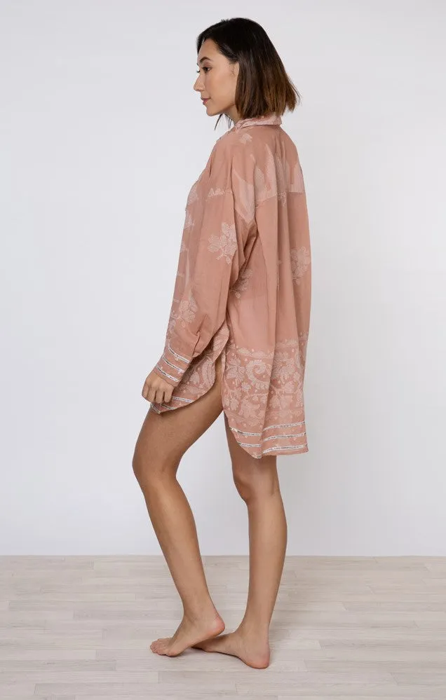 Juliet Dunn Dhaka Print Shirt - Pecan/White