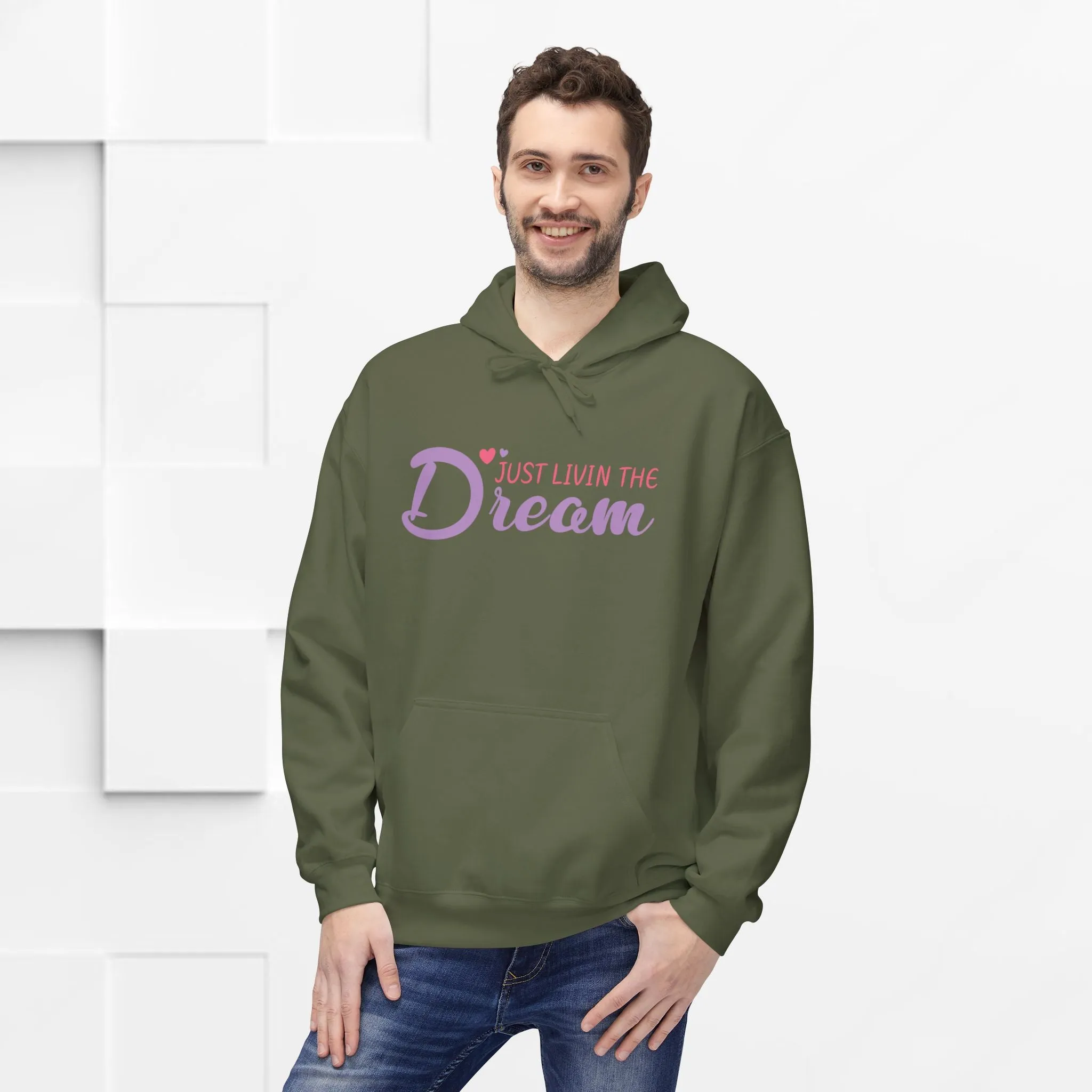 Just Livin' The Dream Hoodie - Unisex Midweight Softstyle Fleece, Cozy Casual Wear
