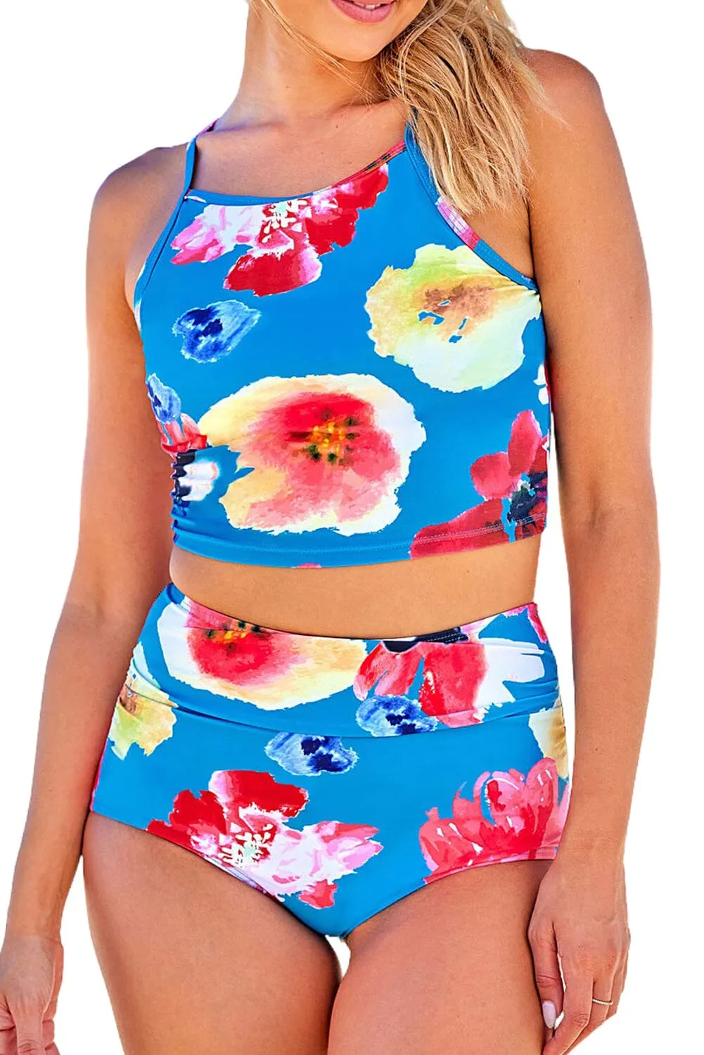 KaleaBoutique Stylish Floral Print Spaghetti Straps Tankini Set