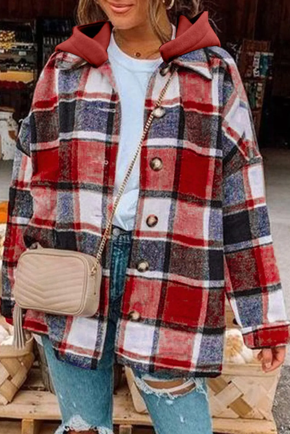 KaleaBoutique Stylish Hooded Plaid Button Front Shacket