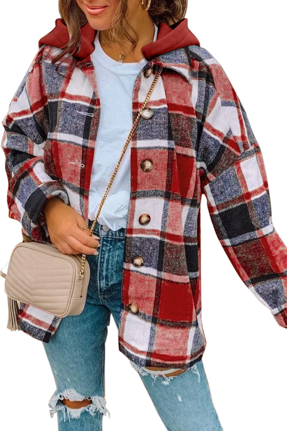 KaleaBoutique Stylish Hooded Plaid Button Front Shacket