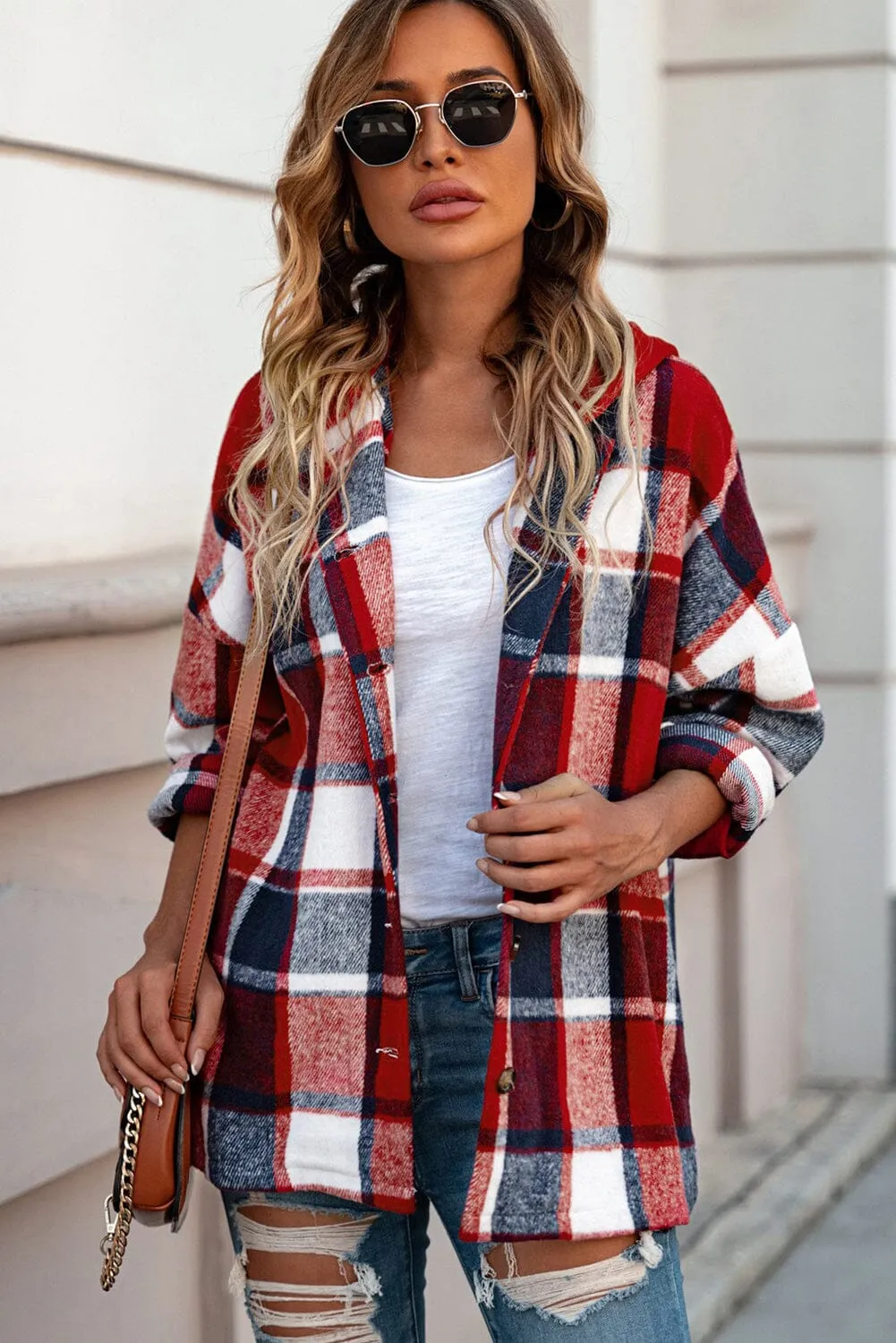 KaleaBoutique Stylish Hooded Plaid Button Front Shacket
