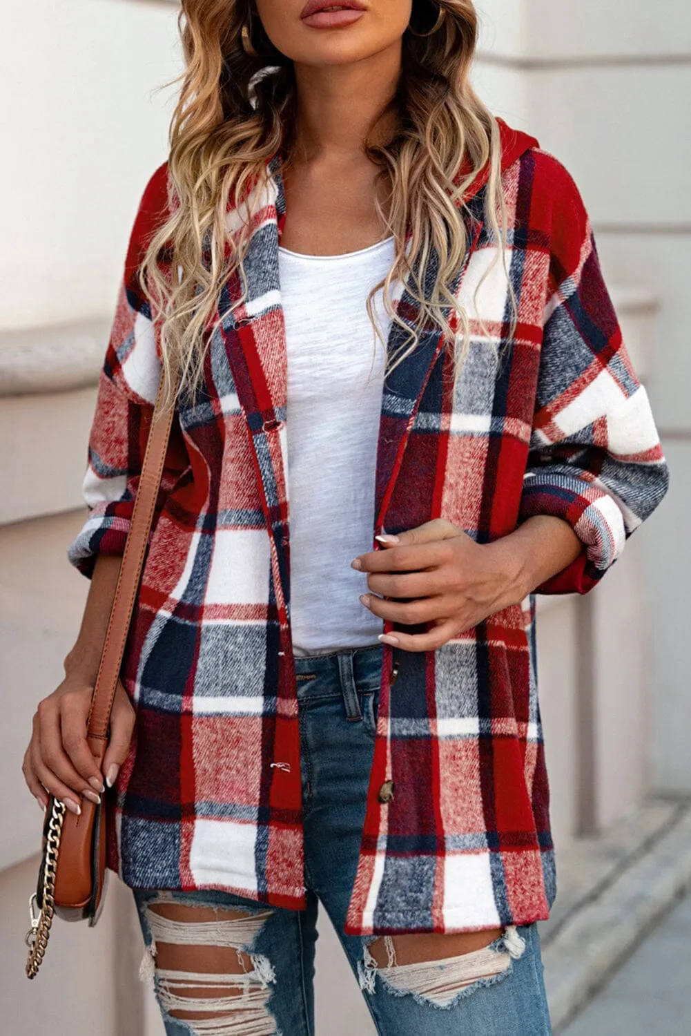 KaleaBoutique Stylish Hooded Plaid Button Front Shacket