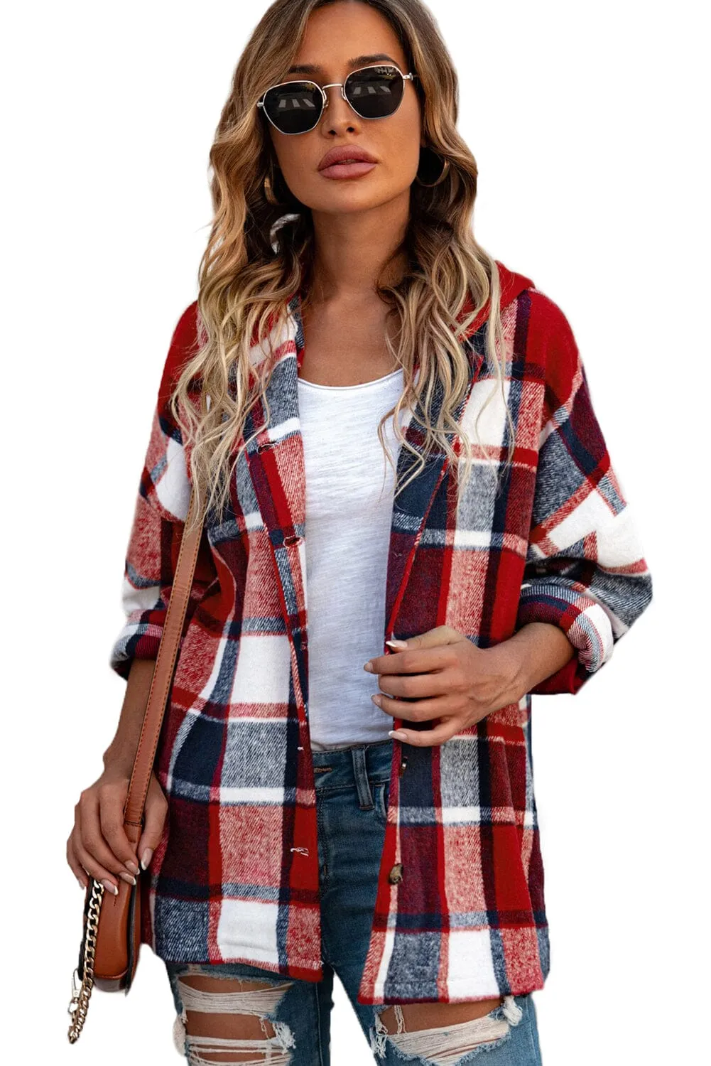 KaleaBoutique Stylish Hooded Plaid Button Front Shacket