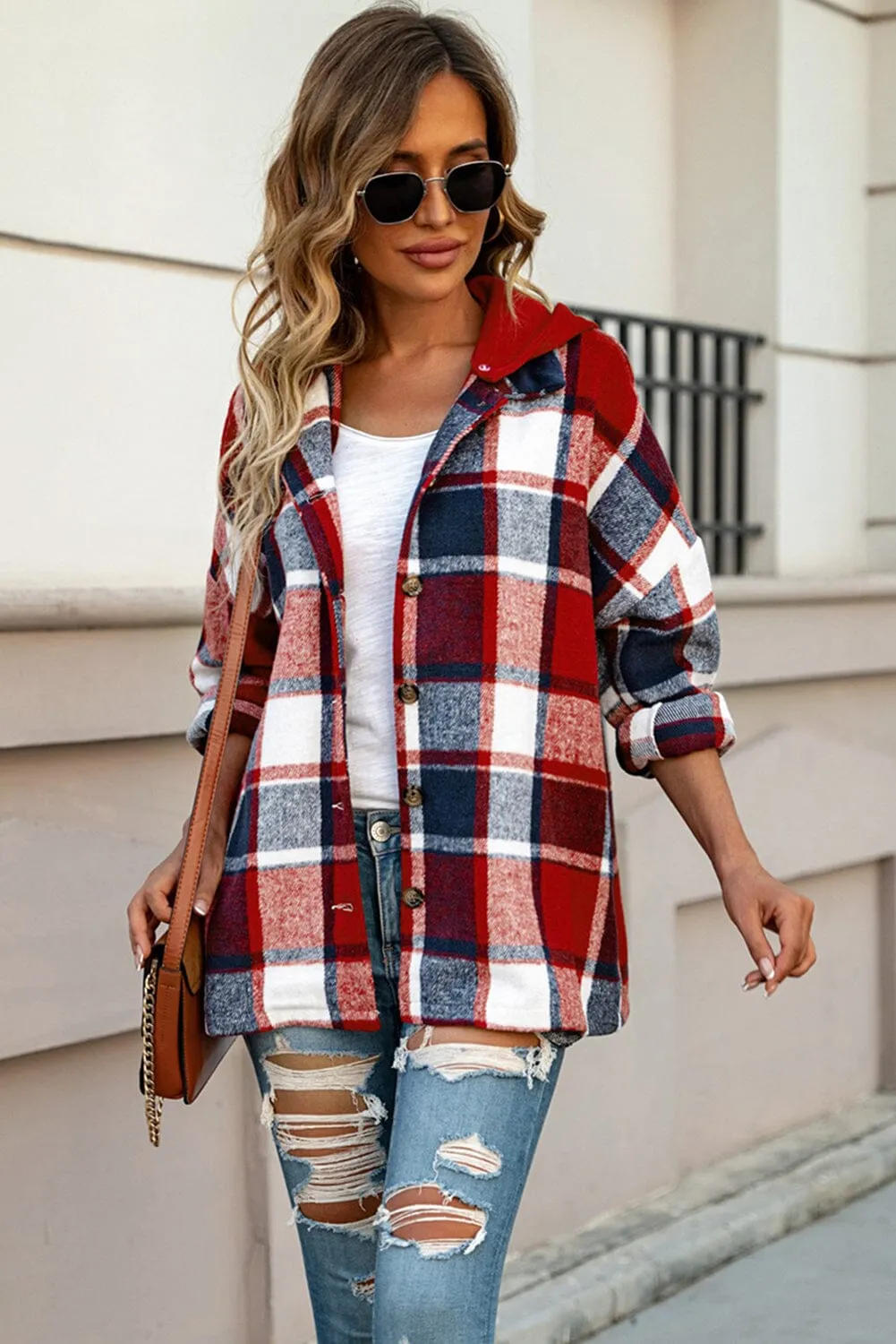 KaleaBoutique Stylish Hooded Plaid Button Front Shacket