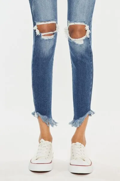Karlie Kancan High Waist Distressed Raw Hem Ankle Skinny Jeans