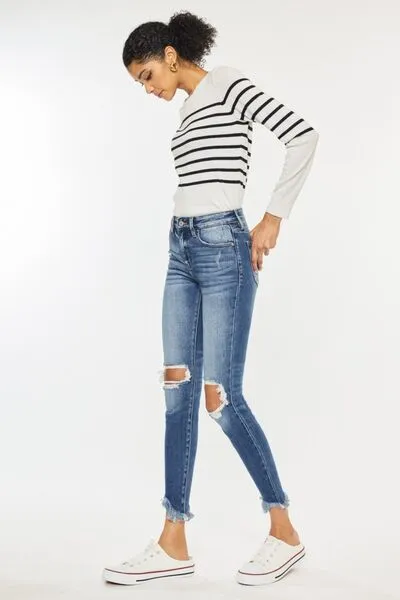 Karlie Kancan High Waist Distressed Raw Hem Ankle Skinny Jeans